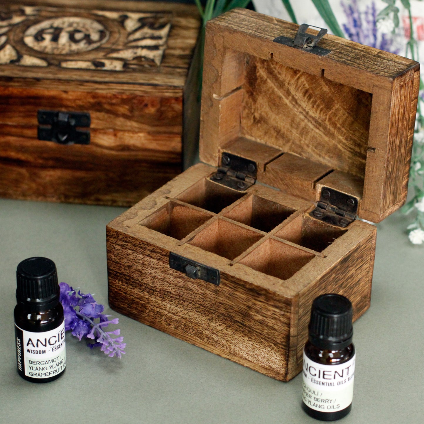 Aromatherapy Floral Carved Box, (Holds 24 x 10ml Bottles)